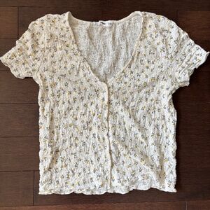 Mango floral buttoned textured T-shirt